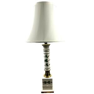 Ceramic Signed Brass Filigree Lamp Features Berries Leaves Shade 30" Vintage!